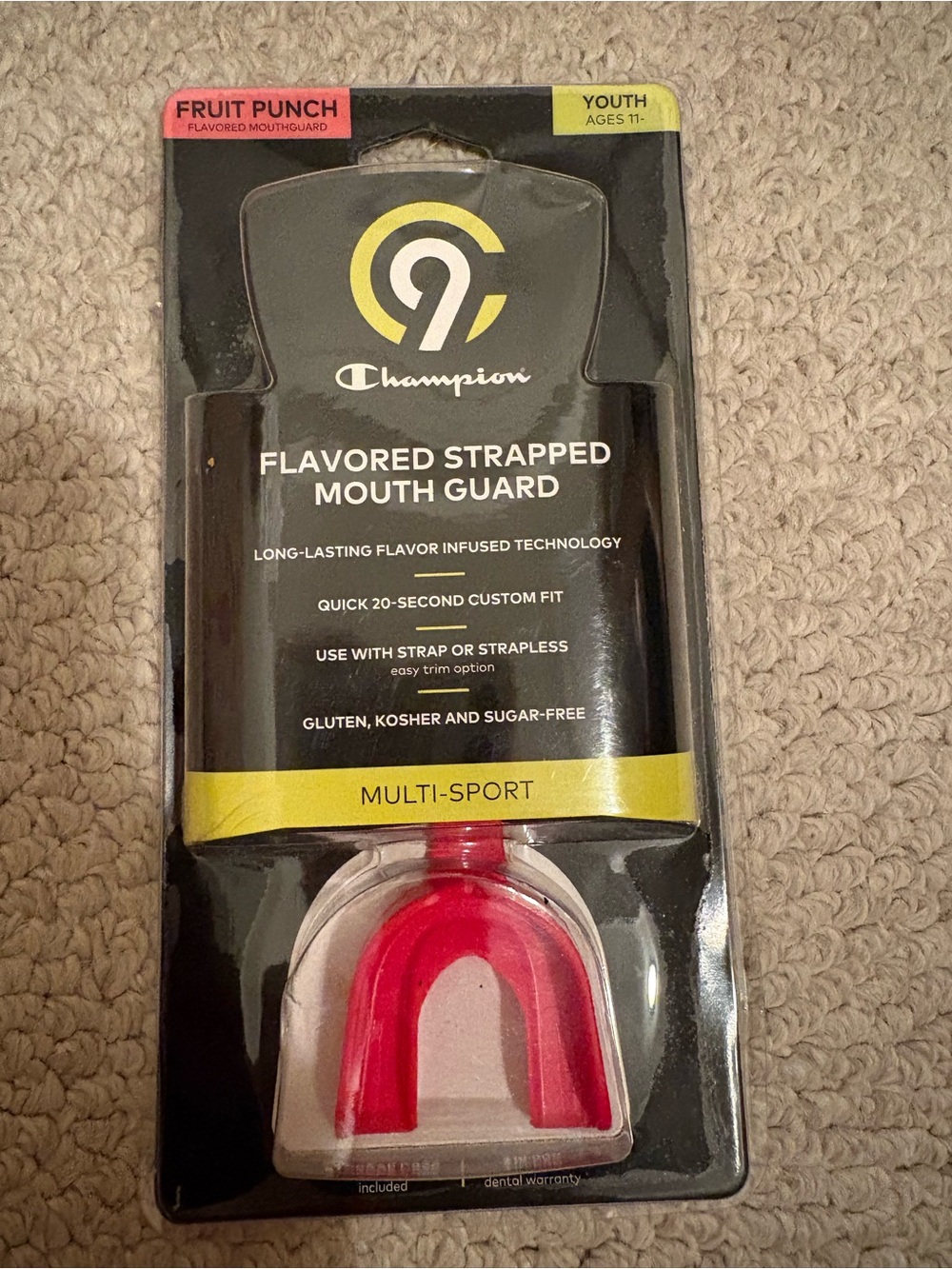 Champion Youth Flavored Strapped Mouth Guard - Red NWT $20 age 11+ youth